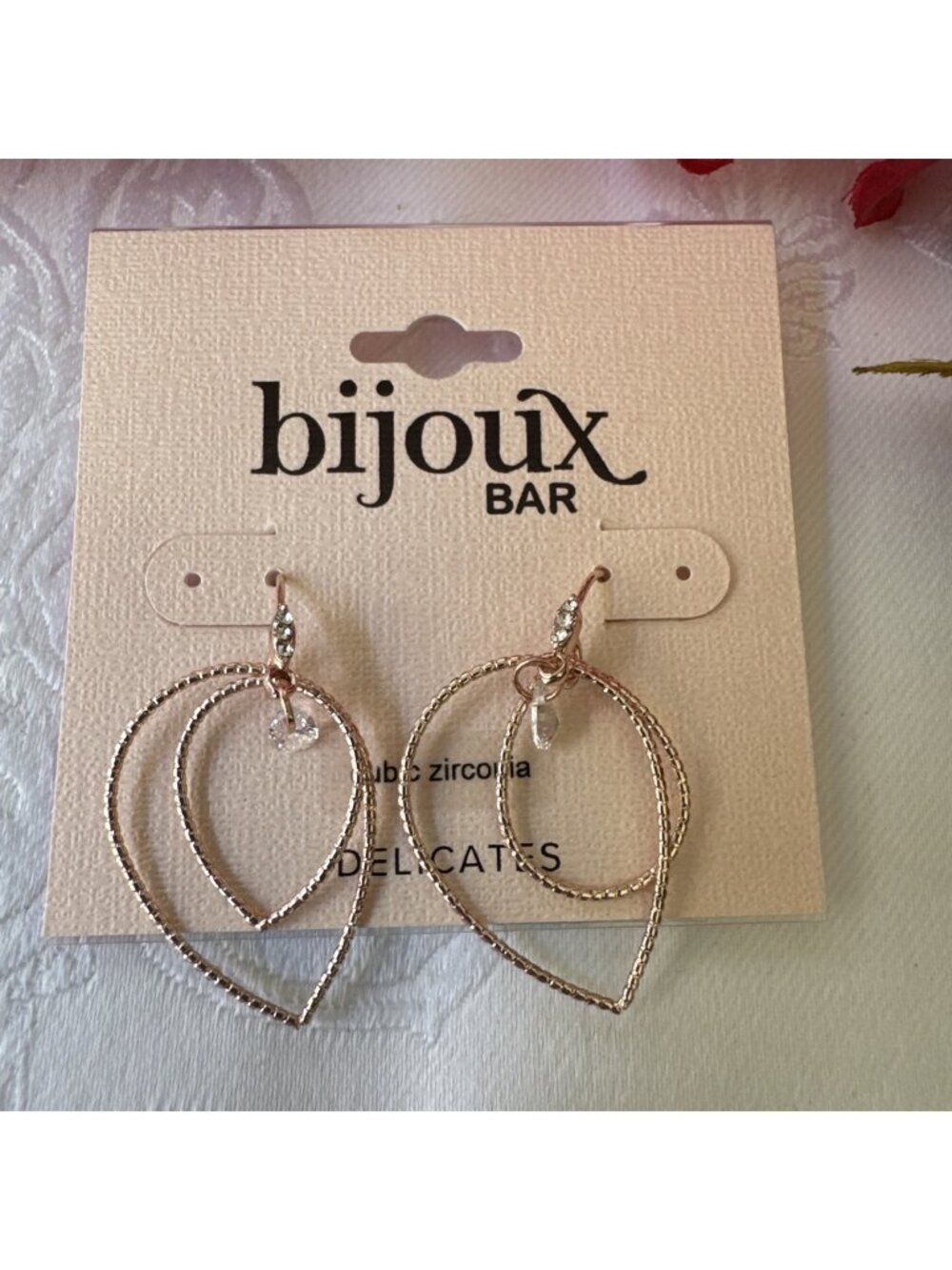 Bijoux Bar Delicates Earrings Dangle Thin Textured Gold Tone 1.5" Tear Hoops NEW